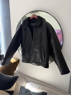 Abercrombie & Fitch Black Sherpa-Lined Vegan Leather Jacket
